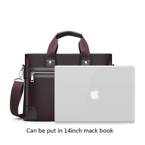 Men's Business Briefcase PU Leather Shoulder Messenger Bag for Macbook 15.4 inch