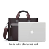 Men's Business Briefcase PU Leather Shoulder Messenger Bag for Macbook 15.4 inch