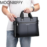 Men's Business Briefcase PU Leather Shoulder Messenger Bag for Macbook 15.4 inch