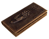 Crocodile Skull Pattern Leather Wallet Crazy Horse Leather Long Wallet