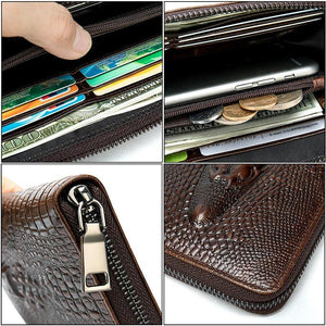 Crocodile Pattern Leather Clutch Wallet for Men Zipper Purse
