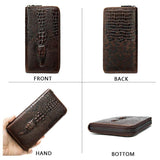 Crocodile Pattern Leather Clutch Wallet for Men Zipper Purse