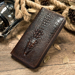 Crocodile Pattern Leather Clutch Wallet for Men Zipper Purse