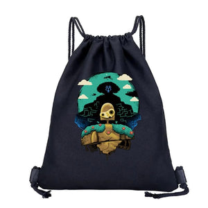 Japanese Cartoon Print Canvas Gym Backpack Drawstring Shoulder Bag