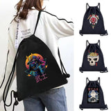 Japanese Cartoon Print Canvas Gym Backpack Drawstring Shoulder Bag