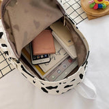 Cow Pattern Canvas Backpack Large Capacity Casual Schoolbag Spot Contrast