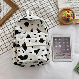 Cow Pattern Canvas Backpack Large Capacity Casual Schoolbag Spot Contrast