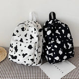 Cow Pattern Canvas Backpack Large Capacity Casual Schoolbag Spot Contrast