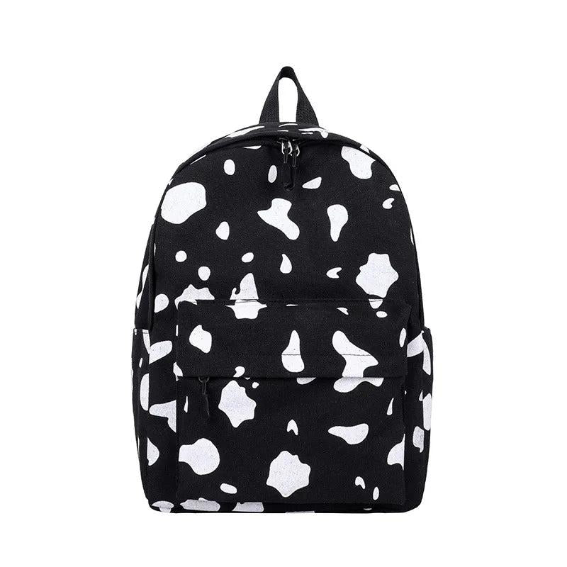 Cow Pattern Canvas Backpack Large Capacity Casual Schoolbag Spot Contrast