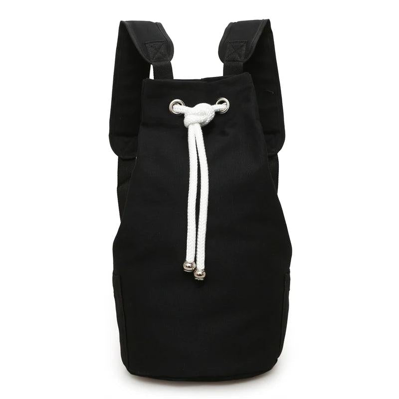 Canvas Backpack Large Capacity Drawstring Bucket Pack for Sports