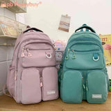 College Student Rucksack Solid Harajuku Bookbag Large Capacity Waterproof Nylon