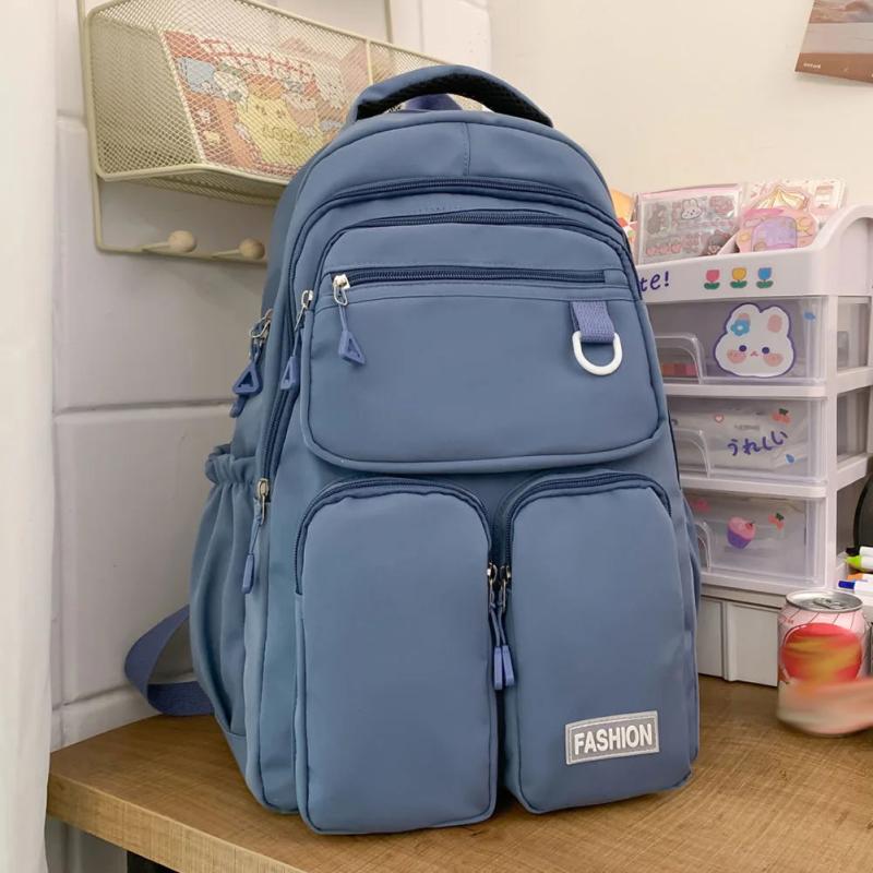 College Student Rucksack Solid Harajuku Bookbag Large Capacity Waterproof Nylon