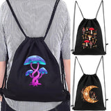 Canvas Drawstring Backpack Gym Bag Mushroom Pattern String Shoulders
