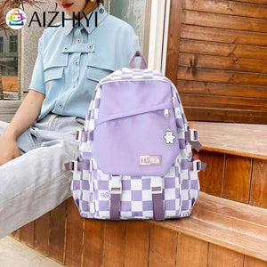 Casual Women Backpack Large Capacity School Backpacks Plaid Girl Rucksack