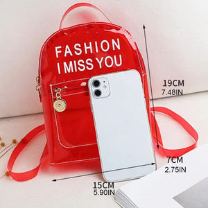 Printing Letter Transparent PVC Backpack Travel School Book Bag Daypack