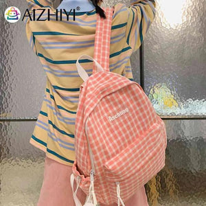 Plaid Backpack Student School Teen Laptop Bookbag