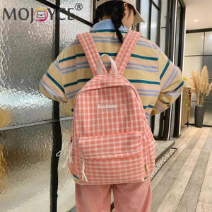 Plaid Backpack Student School Fresh Teenager Girl Laptop Bookbag