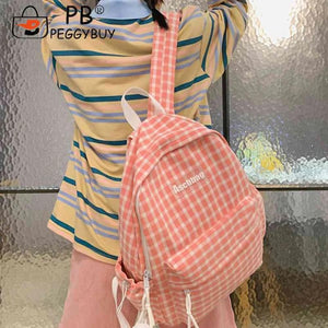 Plaid Backpack Student School Fresh Teenager Girl Laptop Bookbag