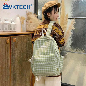 Plaid Backpack Student College Schoolbag Fresh Laptop Bookbag