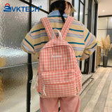 Plaid Backpack Student College Schoolbag Fresh Laptop Bookbag