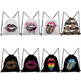 Leopard Lips Print Drawstring Backpack for Students Travel