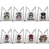 Portable Backpacks for Students Casual Hipster Lady Print Drawstring Pocket