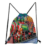 Christmas Gift Bag Santa Claus Snowflake Print Drawstring Backpack