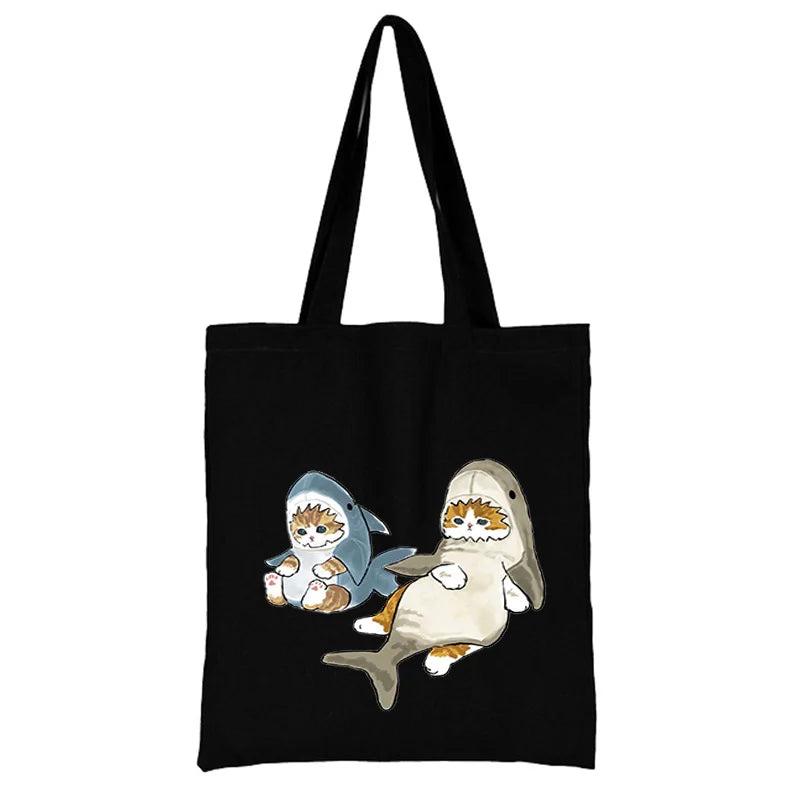 Cat Shopping Bag Woman Shopper Folding Canvas Tote Travel Bags