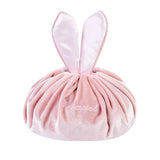 Round Velvet Soft Makeup Bag Drawstring Rabbit Ear Travel Make Up Organizer