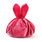 Round Velvet Soft Makeup Bag Drawstring Rabbit Ear Travel Make Up Organizer