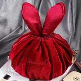 Round Velvet Soft Makeup Bag Drawstring Rabbit Ear Travel Make Up Organizer