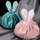 Round Velvet Soft Makeup Bag Drawstring Rabbit Ear Travel Make Up Organizer
