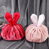 Round Velvet Soft Makeup Bag Drawstring Rabbit Ear Travel Make Up Organizer