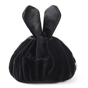Round Velvet Soft Makeup Bag Drawstring Rabbit Ear Travel Make Up Organizer