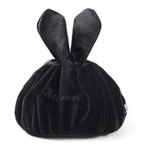 Round Velvet Soft Makeup Bag Drawstring Rabbit Ear Travel Make Up Organizer