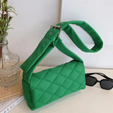 Quilted Tote Lightweight Winter Warm Down Cotton Padded Plaid Shoulder Bags Wome