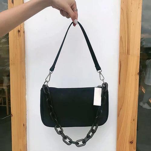 Solid Chain Shoulder Bag Zipper Female Handbag