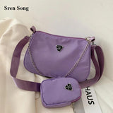Women's Solid Chains Crossbody Bag with Mini Purse 2pcs
