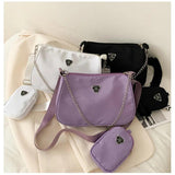 Women's Solid Chains Crossbody Bag with Mini Purse 2pcs