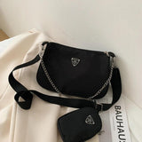 Women's Solid Chains Crossbody Bag with Mini Purse 2pcs