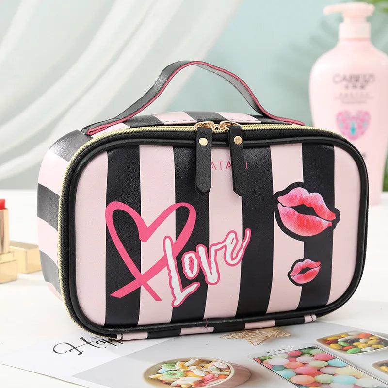 Makeup Case Leather Portable Women Cosmetic Bag Multifunction Travel Toiletry