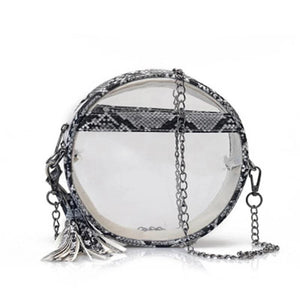 Clear Snakinskin Crossbody Round Transparent Shoulder Chain Handbag
