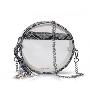 Clear Snakinskin Crossbody Round Transparent Shoulder Chain Handbag