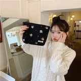 Embroidery Cat Cosmetic Bag Large Makeup Travel Beauty Case