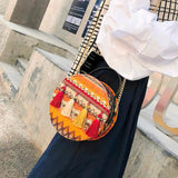 Round Rattan Woven Beach Shoulder Bag