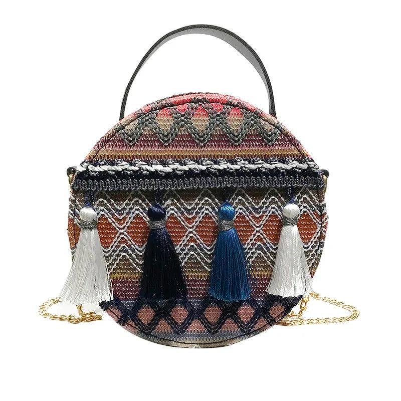 Round Rattan Woven Beach Shoulder Bag