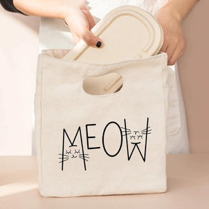 Cat Print Portable Lunch Bag Thermal Insulated Tote Cooler Handbag