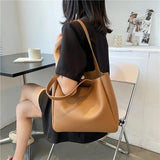 Large Capacity Bucket Shoulder Bags Retro Handbags Pu Leather Tote Bags