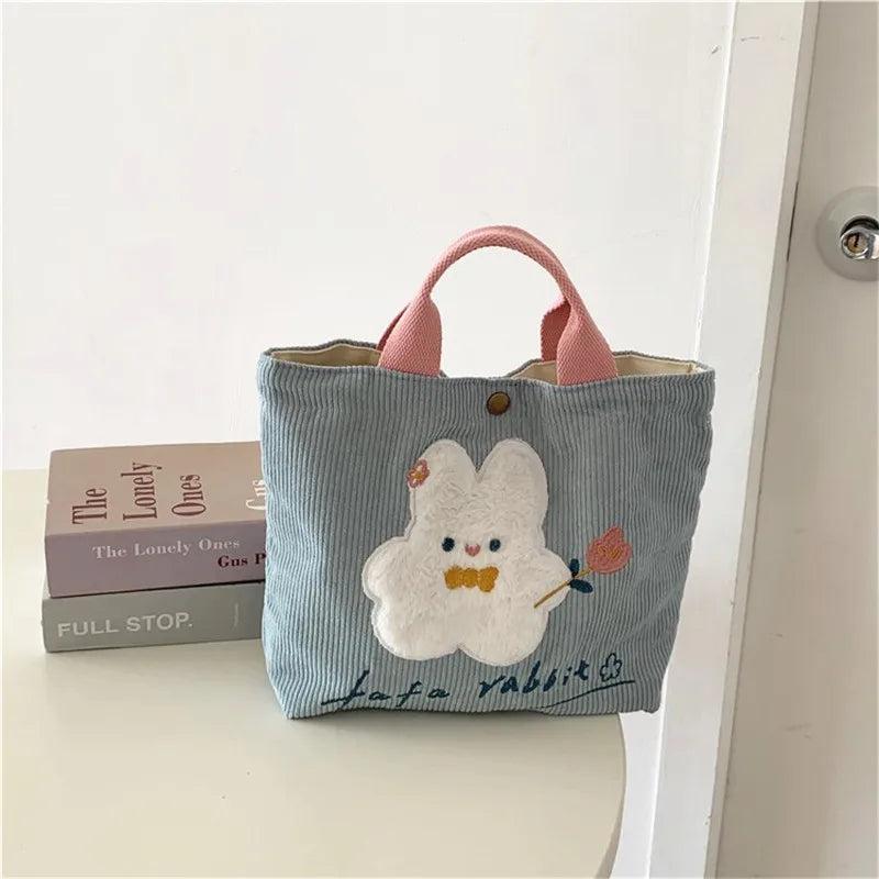 Women's Cartoon Rabbit Mini Handbag Corduroy Small Shopping Bag