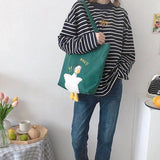 Duck Embroidery Tote Bag Large Shoulder Handbag for Women